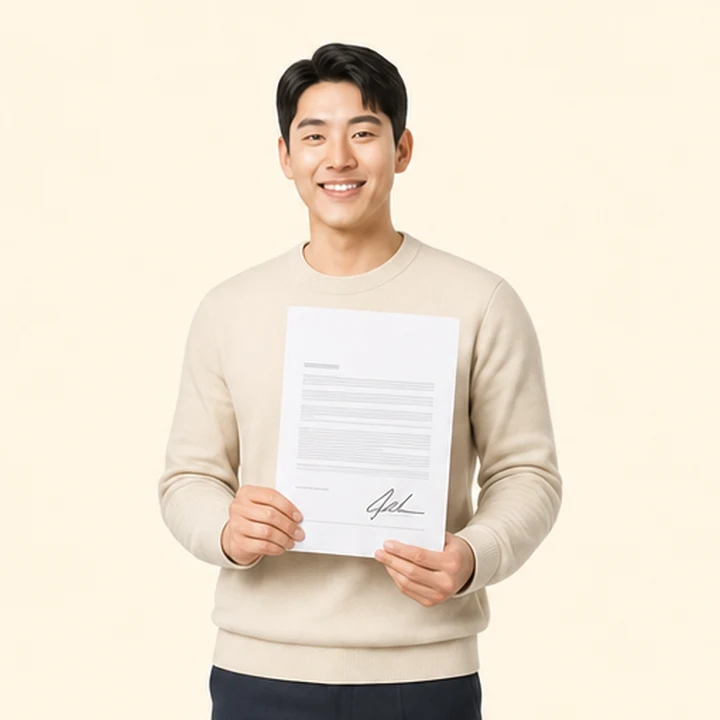신용불량 카니발 장기렌트카 서면 견적서를 들고 있는 고객